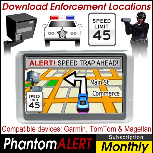 PhantomALERT Red Light Camera, Speed Camera and Speed Trap Detector Software for select Garmin, TomTom and Magellan GPS (1-Month Download Subscription)