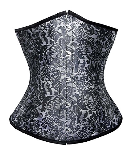 Lucea Women's Retro Jacquard Waist Training Underbust Corset Silver X-Large