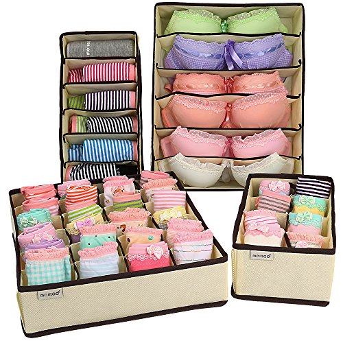 Underwear Organizer, MCIRCO Drawer Dividers Collapsible Storage Boxes Foldable Closet Organizers Bra Organizer Wardrobe Boxes (Set of 4)