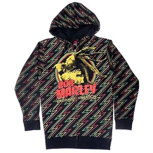 Bob Marley Rastaman Vibration Lightning Black Mens Zipped Hoodie Sweatshirt