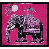 Batik Wall Hanging - Elephant (Hand made Batik Art) Pink Backgroundby Nethara