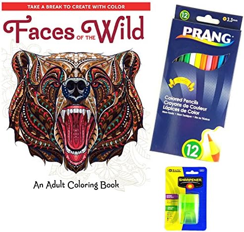 Prang Colored Pencils With Faces Of The Wild &amp; Animal Kingdom Adult Coloring Books Plus Pencil Sharpener
