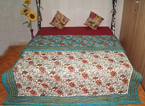 100% Pure Cotton Home Decor Bedspread, Kantha Bedcover Razai Kantha Blanket Quilt, Kantha Bedding Quilt, Queen Size 90 x 108" inch