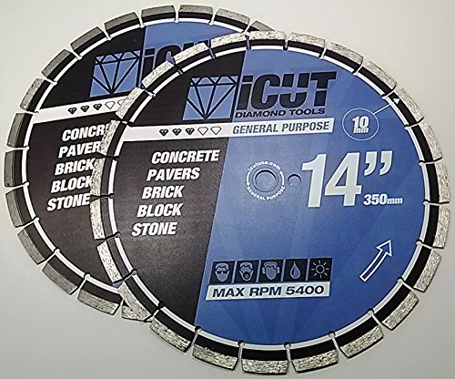 (2) Pack 14" Segmented Diamond Blade 10mm General Purpose for Concrete, Brick, Block, Paver. Para uso general