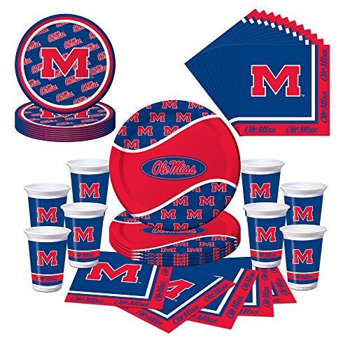 University of Mississippi Ole Miss Rebels Party Pack - Plates, Cups, Napkins - Serves 8