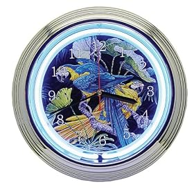 Parrots Blinking Neon Wall Clock...Hummingbird, Zebra, Elephant, Penquin, Owl, Lion Wildlife Neon... by Neon Clocks