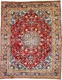 10'0 x 12'8 Red Persian Hand Knotted Wool Mashad Rug