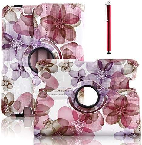 Creeracity Auto Sleep/Wake Function 360 Degree Rotating Smart Case Cover for 2014 Release kindle fire HD 7 (2014 Release)(Kindle HD 7 INCH) inch with A Stylus as a Gift (Flower Pink)