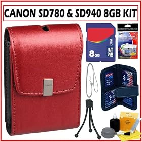 Canon PSC-1050 Deluxe Leather Case in Red Canon PowerShot SD780 and SD940 + 8GB Digital Camera Accessory Kit