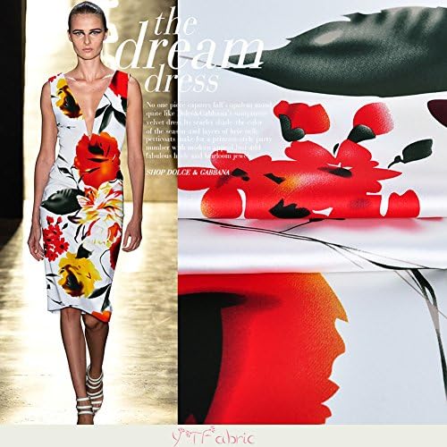 Silk Stretch Satin Fabric with Floral Pattern, Fashion Silk Fabric By the Yard