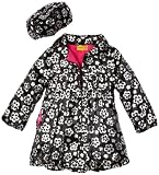 Penelope Mack Girls 2-6x Black Foil Printed Puffer Coat With Hat, Black/Silver, 4