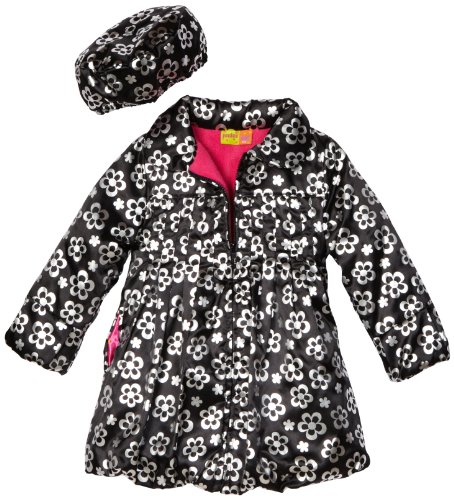 Penelope Mack Girls 4-6x Black Foil Printed Puffer Coat With Hat
