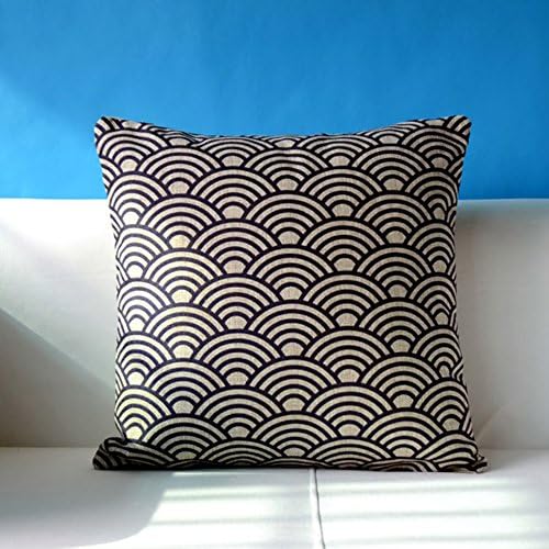 Millet Decor Square Cotton Linen Throw Pillow Cover Cushion Case 18'' Japanese Style Set of 2 (Wave)