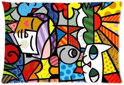 Custom Romero Britto Graffiti Art Pattern 02 Pillowcase Cushion Cover Design Standard Size 20X30 Two Sides
