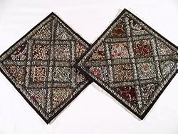 2 Black Home Fashion Decorator Sari Accent Throw Pillow