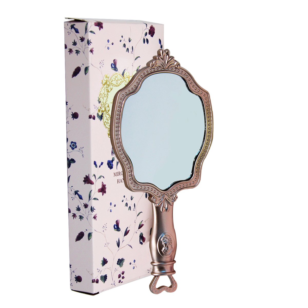 Girls Embossed Vintage MakeUp Hand Table Mirror Hand Held Makeup