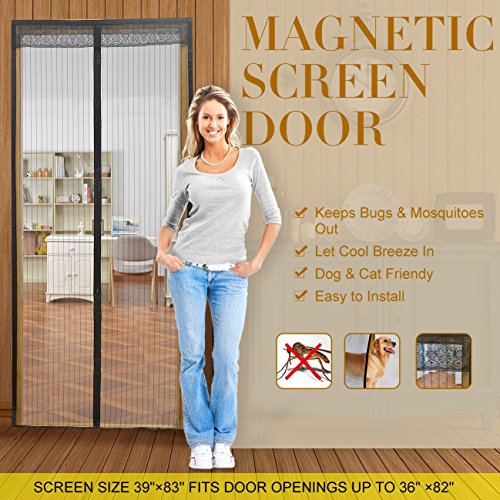 Magnetic Screen Door with Mesh Curtain keeps air in and keeps Bugs & Mosquitoes Out.Toddler And Pet Friendly. Fits Door Openings up to 37