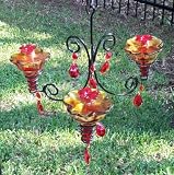 Parasol Chandelier ~ Triple ~ Glass Hummingbird Feeder ~ GLORIA ~ Flame Red