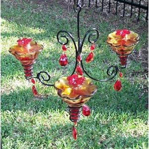 Parasol CH3GLFR-B Hand Blown Glass Flame Red Gloria 3 Port Chandelier Hummingbird Feeder by 