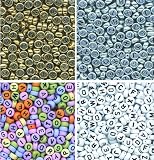 1600 Assorted Threadable Letter Beads - 400 Multi Coloured, 400 White, 400 Silver and 400 Gold - Perfect for Card Making, Scrapbooking, Jewellery Making, Festive Christmas Crafts