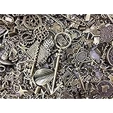 30pc Assorted Size Antiqued Bronze Charms, Bails, Jumprings, Cameo Bezel Sett...