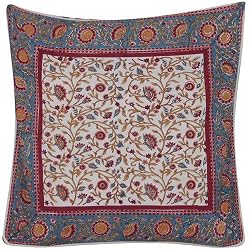 ShalinCraft Throw-Pillow-Covers Asian-Influence Indian-Style Cotton Block Print Square 24x24 Inches (jcb003a)