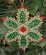 Green Flower Snowflake With Red Gem Christmas Ornament #54377
