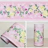 LoveFaye ピンクの黄色いバラ自己接着壁紙ボーダーズ家庭装飾品 DIY 簡単 貼付シール 防水