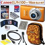 Canon PowerShot ELPH 100 HS 12.1 MP CMOS Digital Camera (Orange) + 16GB Del ....