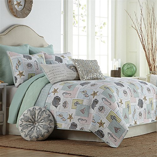 Newrara Seashell Beach Bedding Queen Beach Theme Quilt Set Beach Bedsp