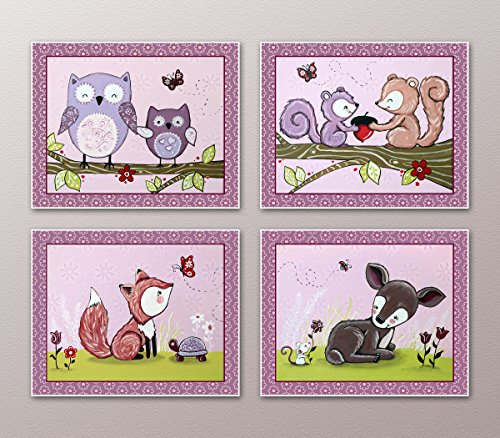 Lavender Forest. Woodland Animals Nursery Art Prints (8