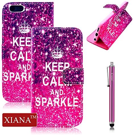 iphone 6S Plus Case, iphone 6 Plus Case, XIANA Newly Slim PU Leather Stand Wallet Built-in Card Slots Cover Case Suitable For Apple iPhone 6/6S Plus(5.5 inch Screen), with Stylus-(Crown Keep Calm Sparkle)