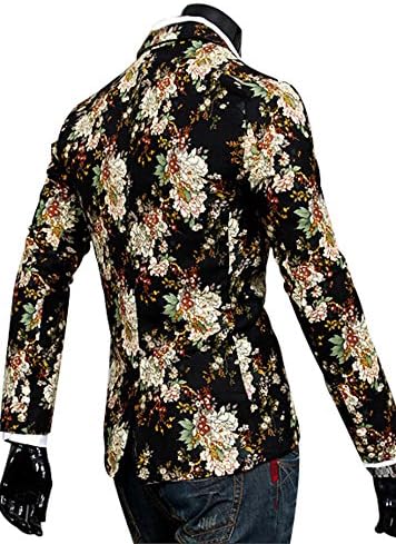 Moon Soul Men's One Button Rose Flower Floral Print Spring Blazer Coat