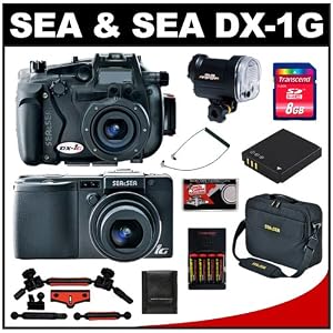 Sea & Sea DX-1G Digital Camera and Sea and Sea Underwater/Waterproof Housing Set with YS-01 Strobe Flash, Sea Arm, Optical Cable & Case + 8GB Card + Battery + Accessory Kit