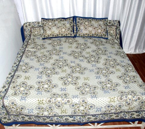 Christmas Offer Ethinic Beautiful Golden Hand Block Print King Size Cotton Bedspread with Pillow Covers (Size: 88 X 106 Inches) Christmas Offer Ethinic Beautiful Golden Hand Block Print King Size Cotton Bedspread with Pillow Covers (Size: 88 X 106 Inches)