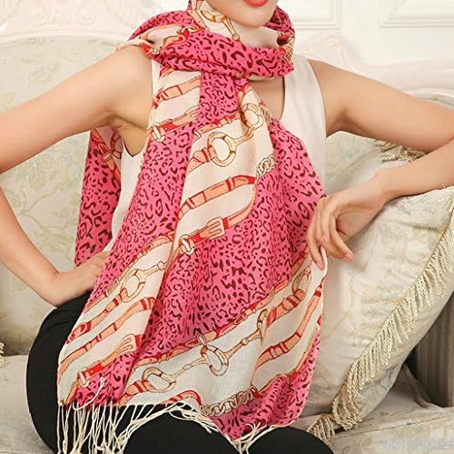 Troadzsun Womens Leopard Print Pattern Long Scarf Shawl 100% Wool Pink