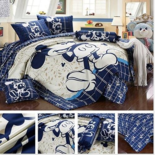 Mickey Mouse - Navy Blue Natural Creme White - 4 Piece Queen Duvet Set - Cotton - 600 Thread Count
