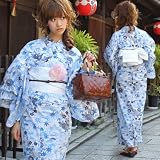 浴衣 セット 新作 2012 綿絽女性浴衣3点セット「白地にブルー丸菊...