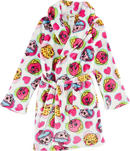 Shopkins Little Girls Fleece Bathrobe Robe (10, SPK White/Pink)