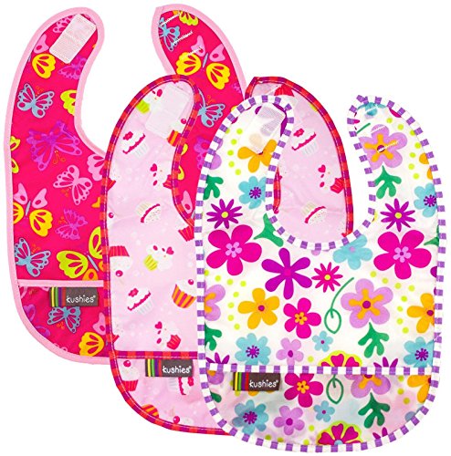 Kushies Taffeta Waterproof Bib - Pink - Girl - 3 ct