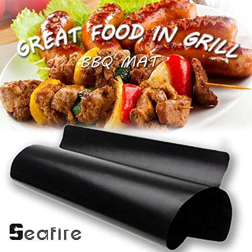 Seafire Non-stick BBQ Grill &amp; Baking Mat Reusable and Dishwasher Safe - Great Pan Liner for Meat, Fish and Veggies Set of 2