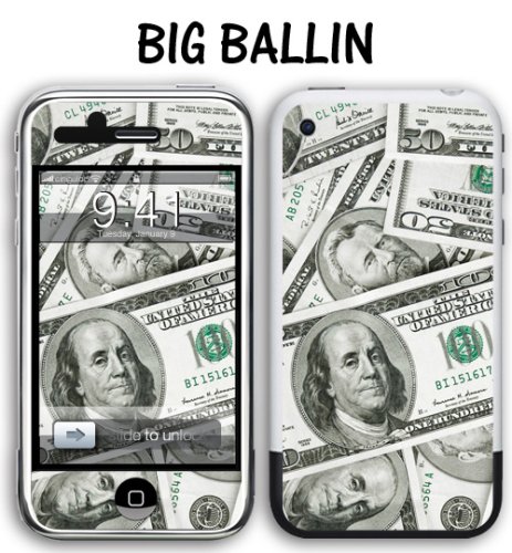 New Apple iPhone 2g, 3g, 3gs Designer Skin Sticker With Matching Digital Wallpaper - Big Ballin