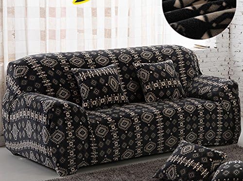 Universal Form Fit, Slip Resistant, Stylish Furniture Shield / Protector for Chair/ loveseat/ Sofa, Super Soft Plush Loveseat Slipcover, Bohemian Black