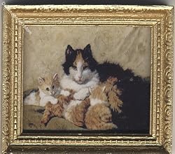 Dollhouse Artwork Framed Print of a Mother & her Kitties