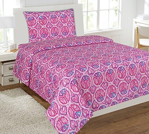 Love Hearts and Peace 3-piece Twin Sized Sheet Set
