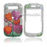 Blackberry Curve 8900 Javelin Genuine Swarovski Crystal (7ss) Flower Design Faceplate Cover Case