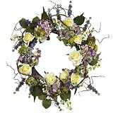 New Nearly Natural 24" Hydrangea Rose Wreath Elegant Realistic Look Feel Attractive Wonderful Pretty