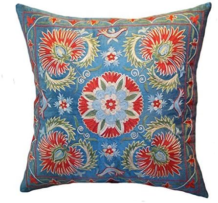 Handmade Suzani Silk Pillow Cover MSP731, Suzani Pillow, Uzbek Suzani, Suzani Throw, Suzani, Decorative pillows, Accent pillows