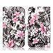 Cellularvilla Wallet Case for ZTE Boost MAX N9520 Pu Leather Wallet Card Flip Open Pocket Case Cover Pouch (Black Pink Flower)