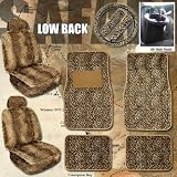 11pc Safari Leopard Car Mats Seat Steering Wheel Cover Set with Bonus Air Vent Pocket Pouch